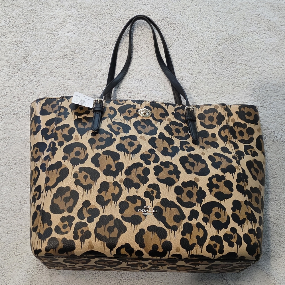 Coach Black and Tan Leopard Print Tote
